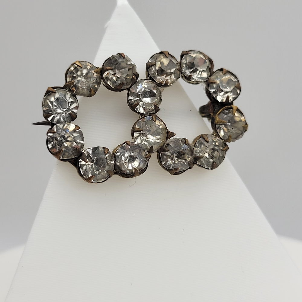 Antique Brooch with Riveted Paste or Rhinestones C-Clasp Closure Circa 1900
